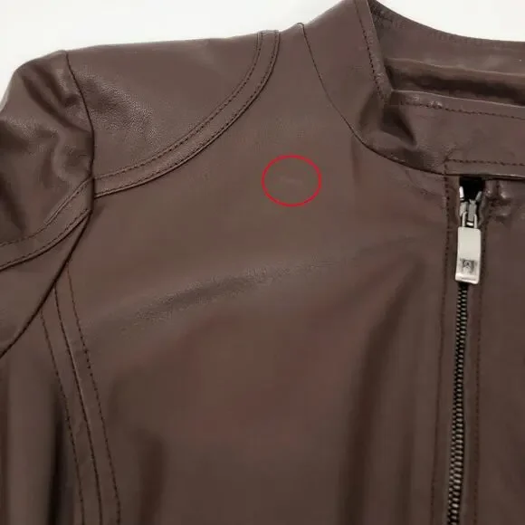 Robert Comstock Leather Jacket Moto Racer Biker Womens 42 / M Fitted Brown Italy - Picture 10 of 14